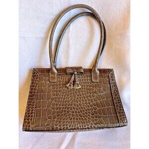 Liz Claiborne Tan/Brown Faux Leather Alligator Embossed Handbag Purse with Bow